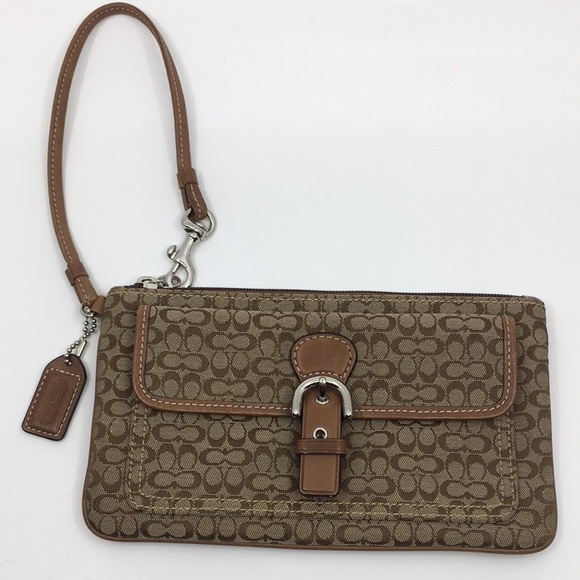 Coach Signature Wristlet Coach With silver tone front magnetic snap slip pocket - Picture 1 of 16